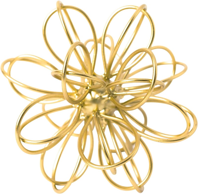 TICKCACY 5.5" Metal Geometric Table Top Decor, Gold Abstract Floral Sculpture, Modern Metal Geometric Decorative Sphere, Table Art Decorations Orb for Living Room Bedroom Office Home Decor - Image 1